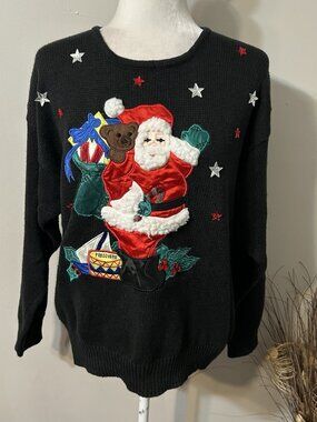 Work in Progress by Gladys Bagley Ugly Christmas Sweater Santa Present Stars S
